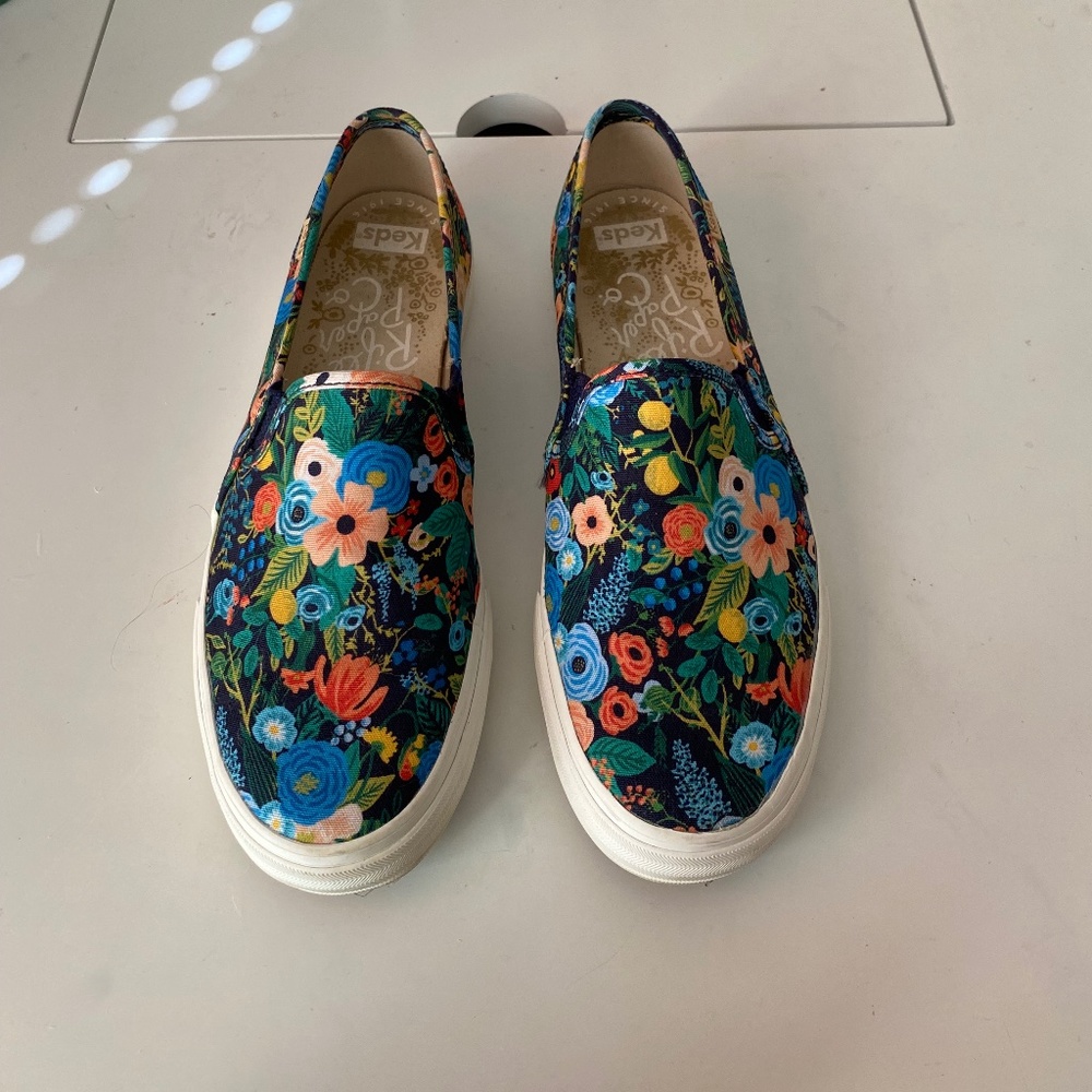 Keds + Rifle Paper Co Double Decker slip on in Garden Party, sz 8.5